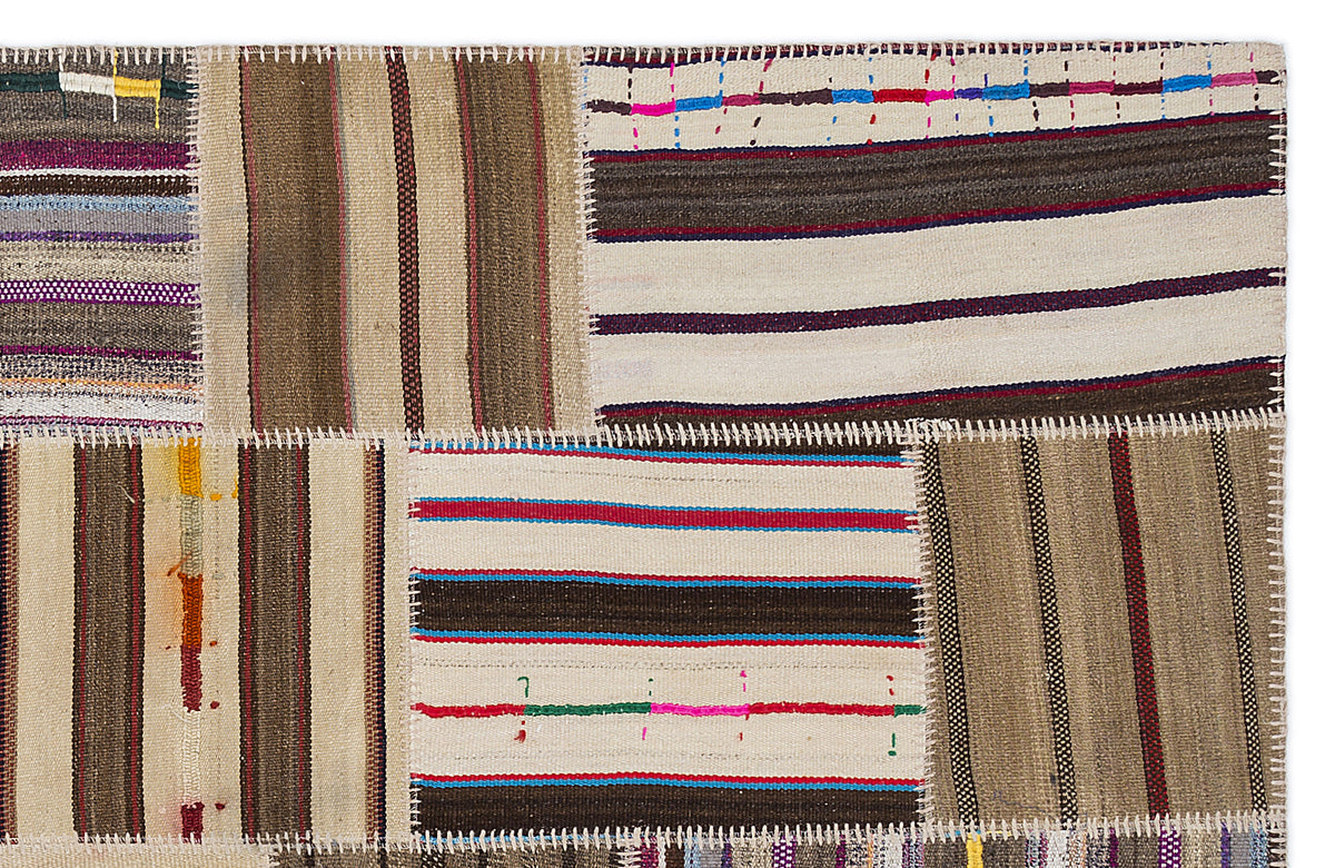 Striped Over Dyed Kilim Patchwork Unique Rug 5&#39;3&#39;&#39; x 7&#39;7&#39;&#39; ft 160 x 230 cm