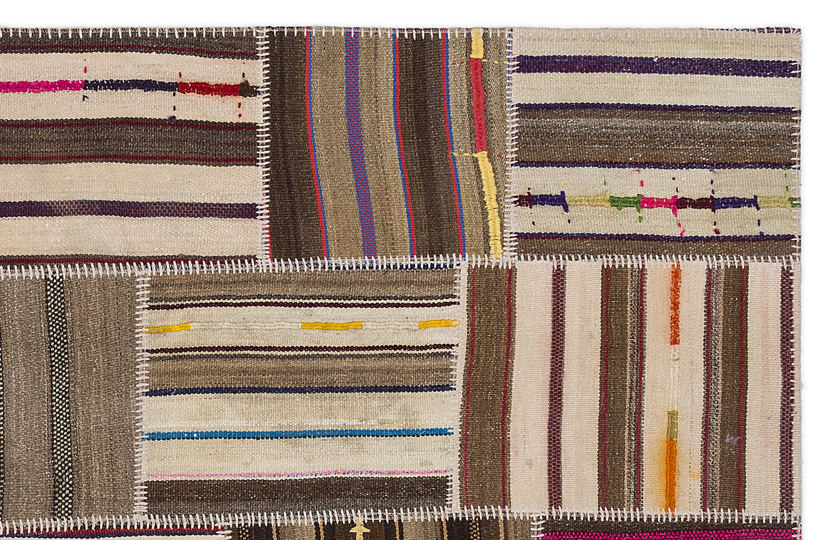 Striped Over Dyed Kilim Patchwork Unique Rug 5&#39;3&#39;&#39; x 7&#39;7&#39;&#39; ft 160 x 230 cm