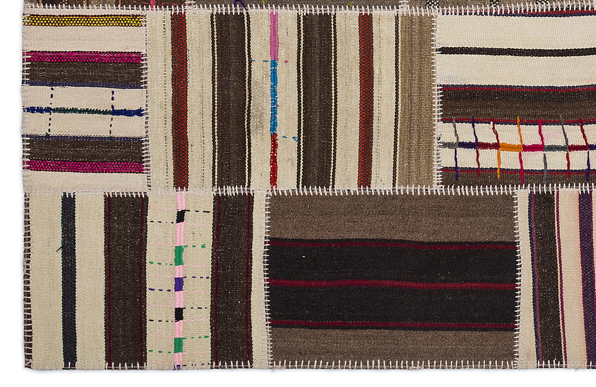 Striped Over Dyed Kilim Patchwork Unique Rug 5&#39;3&#39;&#39; x 7&#39;7&#39;&#39; ft 160 x 230 cm