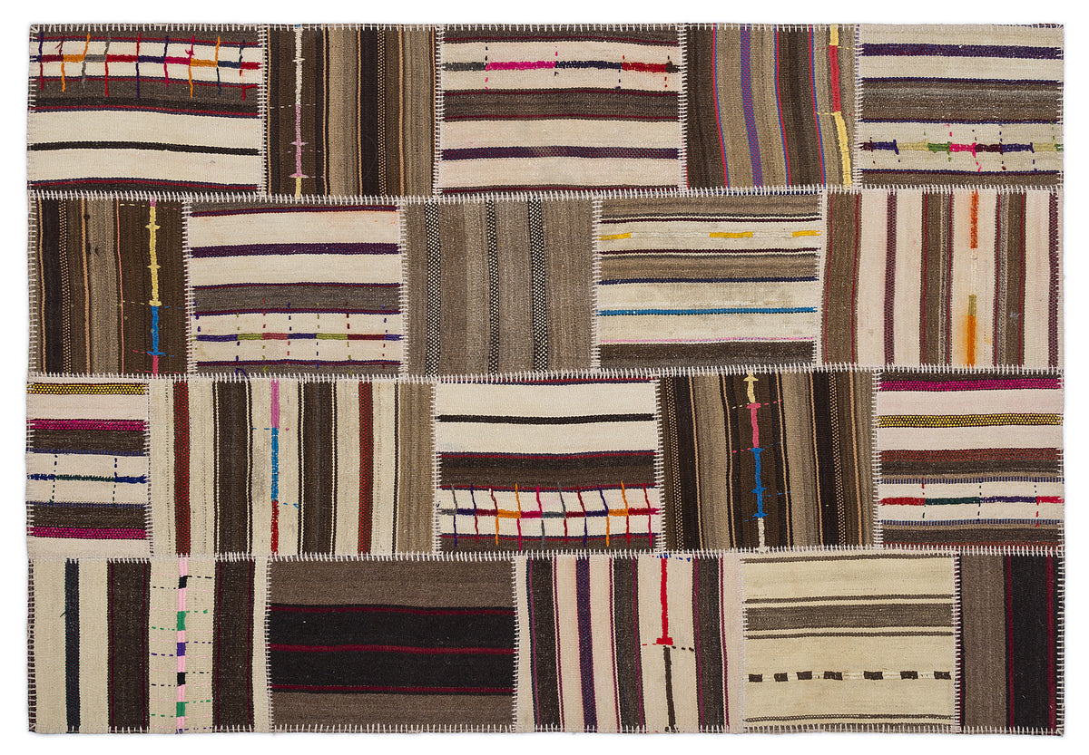 Striped Over Dyed Kilim Patchwork Unique Rug 5&#39;3&#39;&#39; x 7&#39;7&#39;&#39; ft 160 x 230 cm