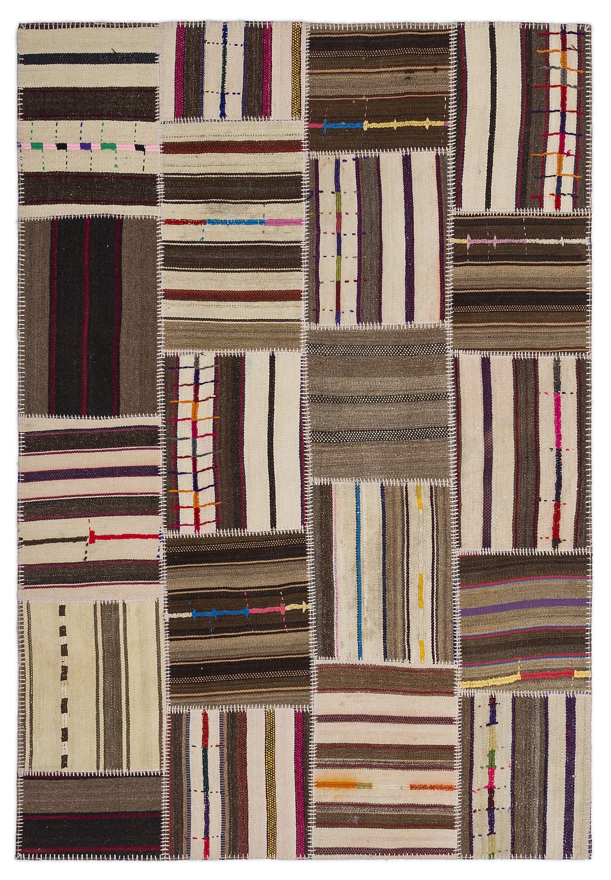 Striped Over Dyed Kilim Patchwork Unique Rug 5&#39;3&#39;&#39; x 7&#39;7&#39;&#39; ft 160 x 230 cm