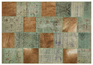 Turquoise  Over Dyed Patchwork Unique Rug 5'3'' x 7'7'' ft 160 x 230 cm