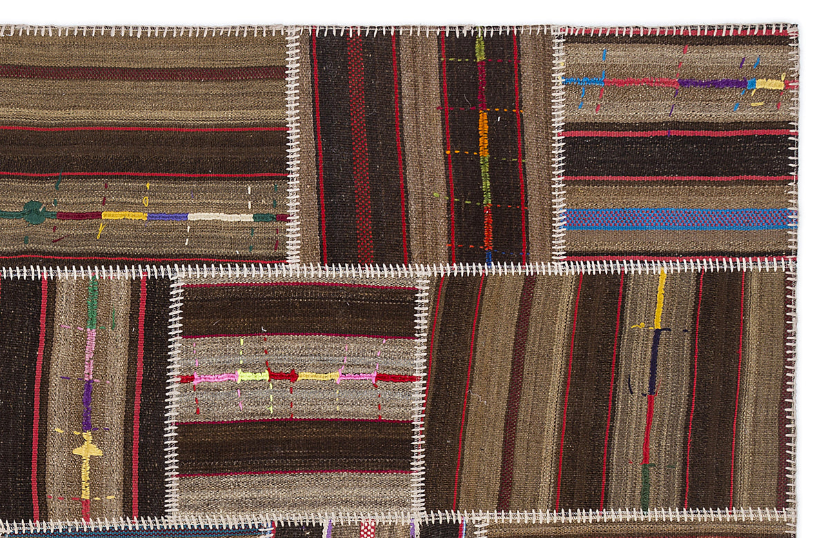Striped Over Dyed Kilim Patchwork Unique Rug 5&#39;3&#39;&#39; x 7&#39;7&#39;&#39; ft 160 x 230 cm