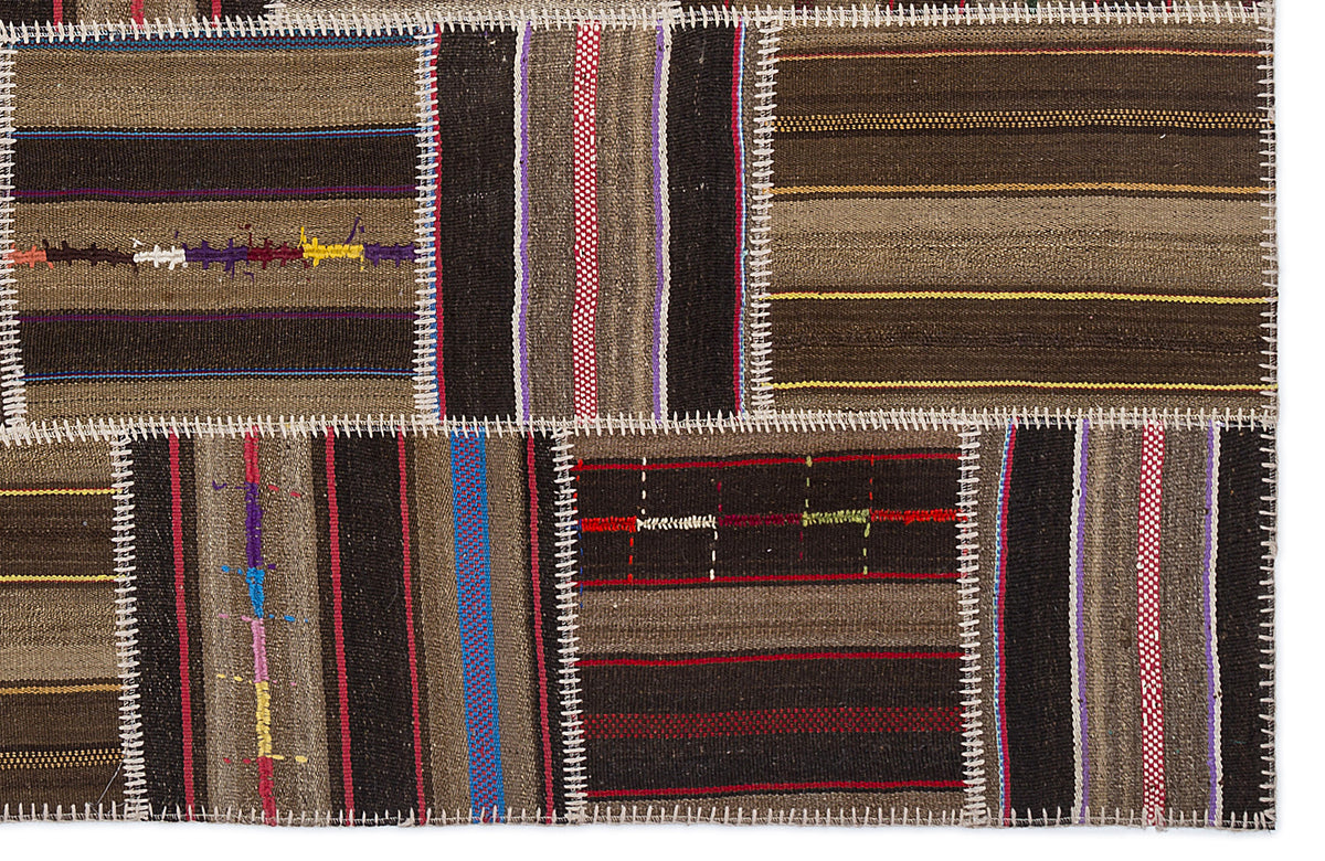 Striped Over Dyed Kilim Patchwork Unique Rug 5&#39;3&#39;&#39; x 7&#39;7&#39;&#39; ft 160 x 230 cm