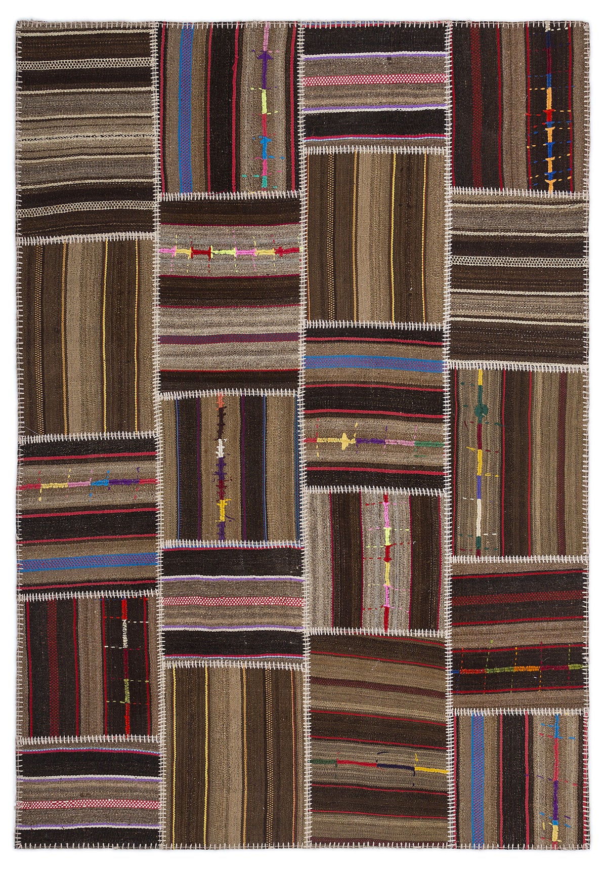 Striped Over Dyed Kilim Patchwork Unique Rug 5&#39;3&#39;&#39; x 7&#39;7&#39;&#39; ft 160 x 230 cm