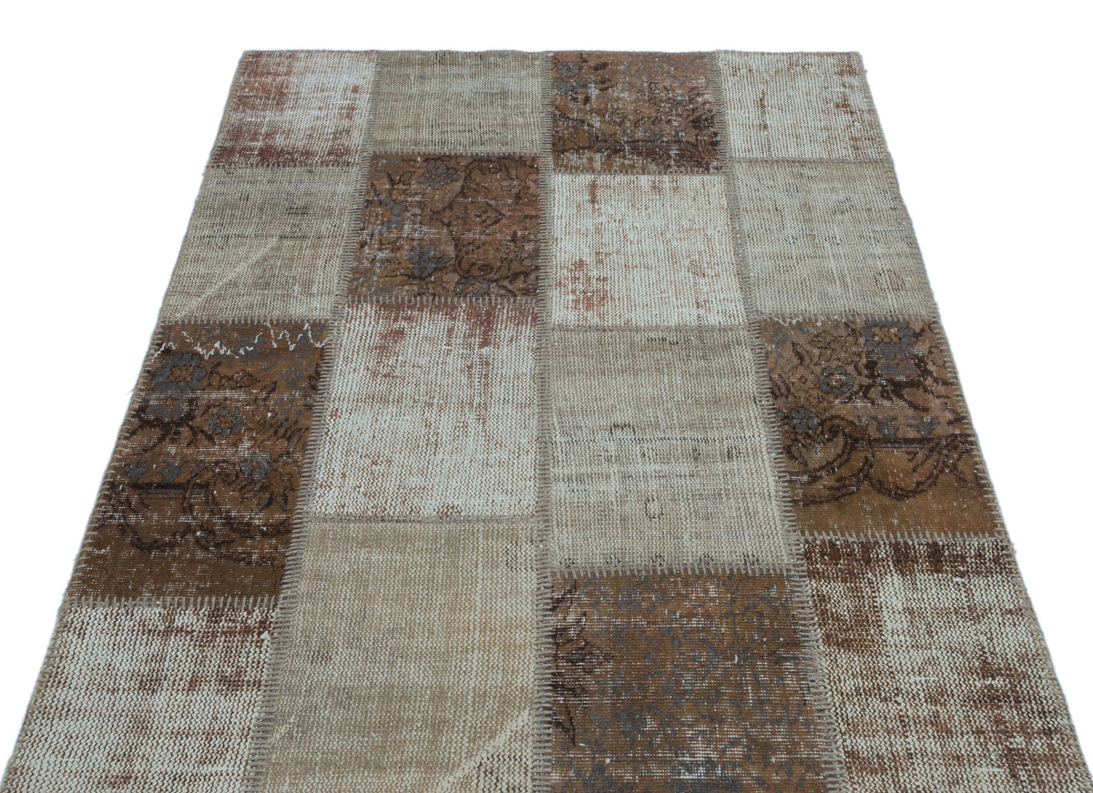 Brown Over Dyed Patchwork Unique Rug 3&#39;11&#39;&#39; x 5&#39;11&#39;&#39; ft 120 x 180 cm