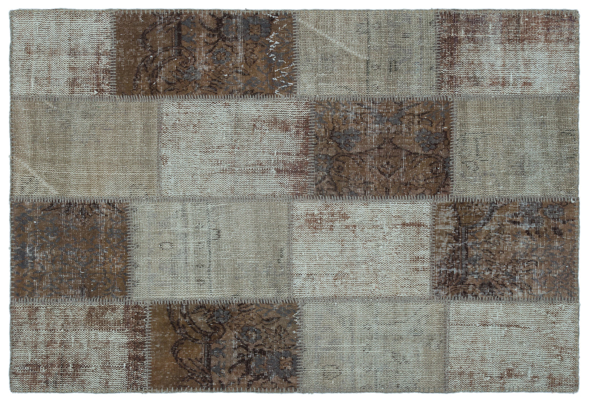 Brown Over Dyed Patchwork Unique Rug 3&#39;11&#39;&#39; x 5&#39;11&#39;&#39; ft 120 x 180 cm