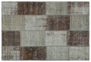 Brown Over Dyed Patchwork Unique Rug 3'11'' x 5'11'' ft 120 x 180 cm