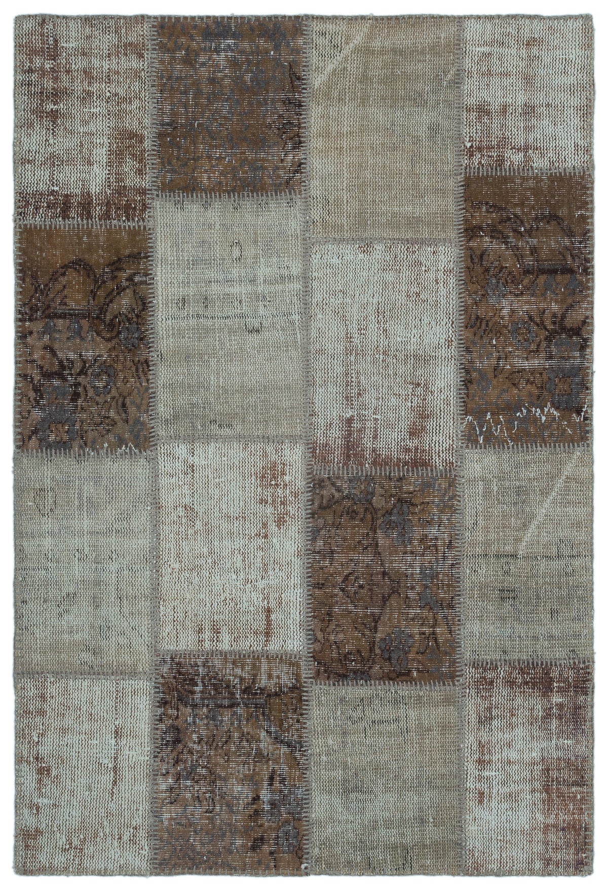 Brown Over Dyed Patchwork Unique Rug 3&#39;11&#39;&#39; x 5&#39;11&#39;&#39; ft 120 x 180 cm