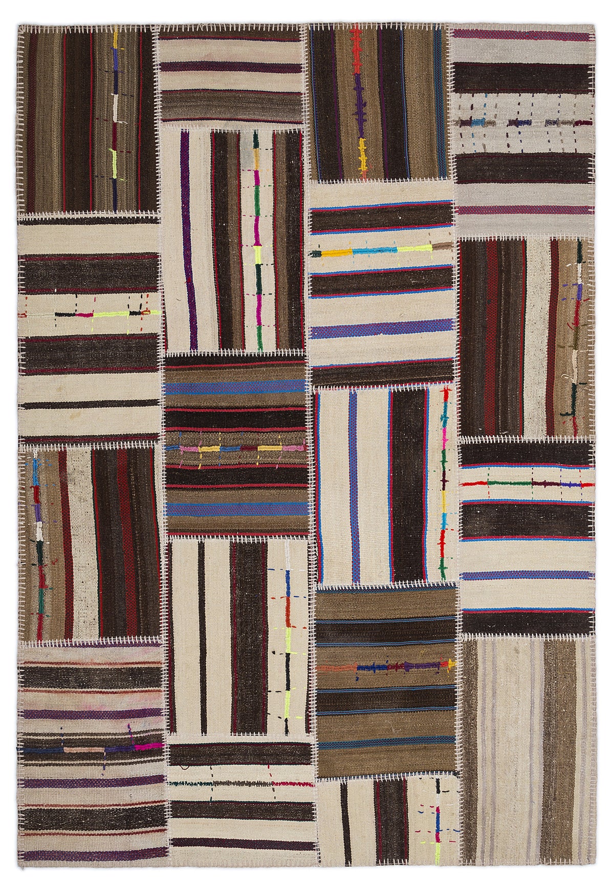 Striped Over Dyed Kilim Patchwork Unique Rug 5&#39;3&#39;&#39; x 7&#39;7&#39;&#39; ft 160 x 230 cm