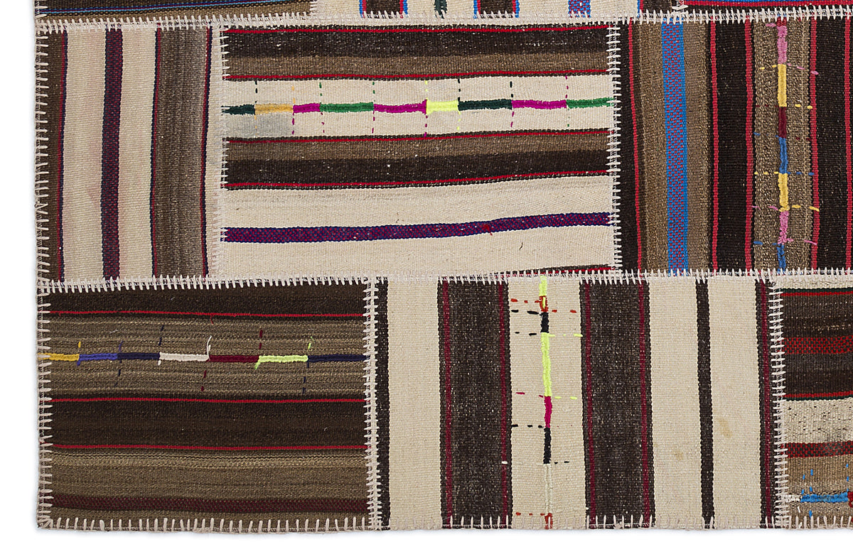 Striped Over Dyed Kilim Patchwork Unique Rug 5&#39;3&#39;&#39; x 7&#39;7&#39;&#39; ft 160 x 230 cm