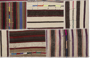 Striped Over Dyed Kilim Patchwork Unique Rug 5'3'' x 7'7'' ft 160 x 230 cm