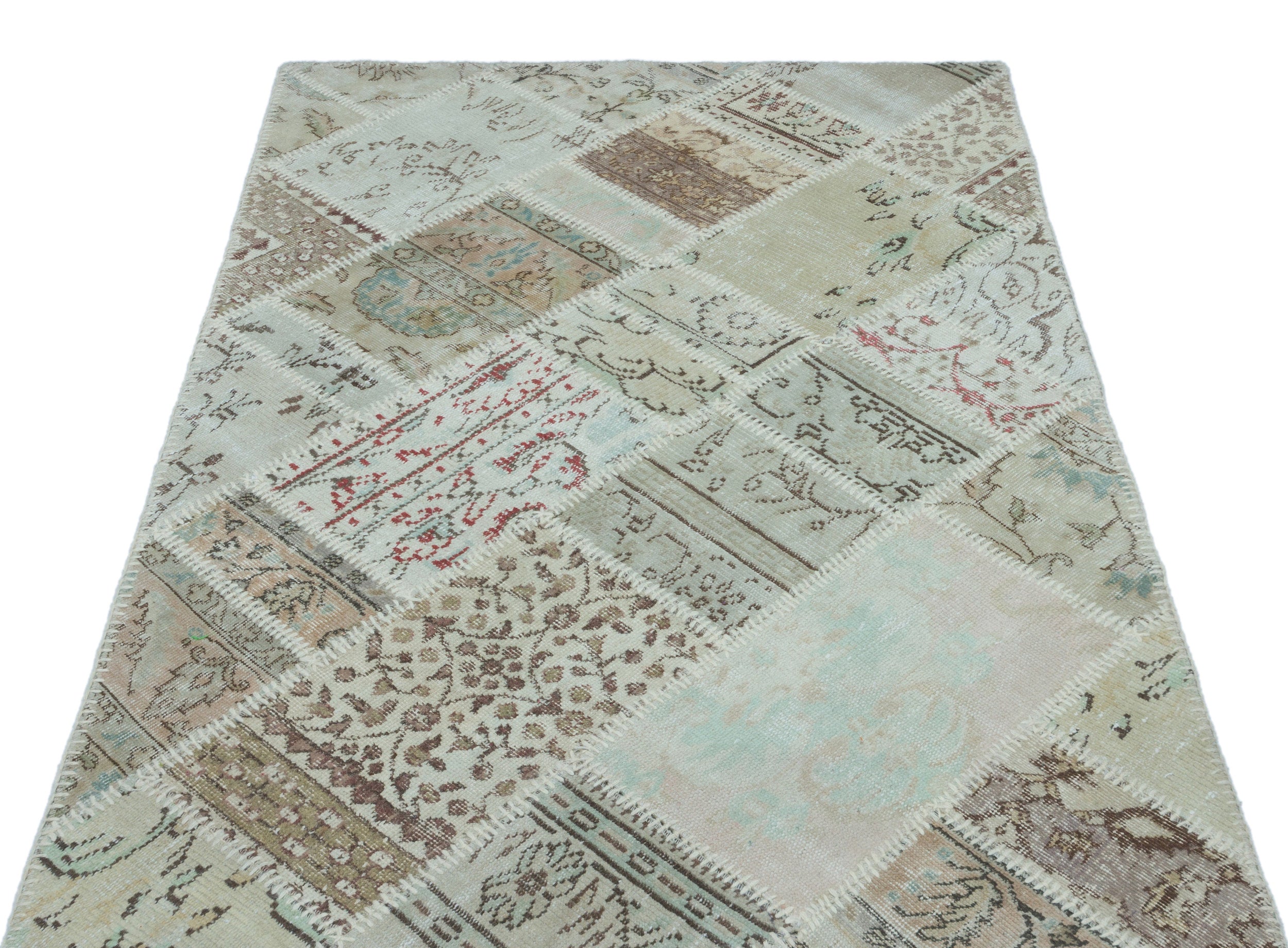 Beige Over Dyed Patchwork Unique Rug 3'11'' x 5'11'' ft 120 x 180 cm