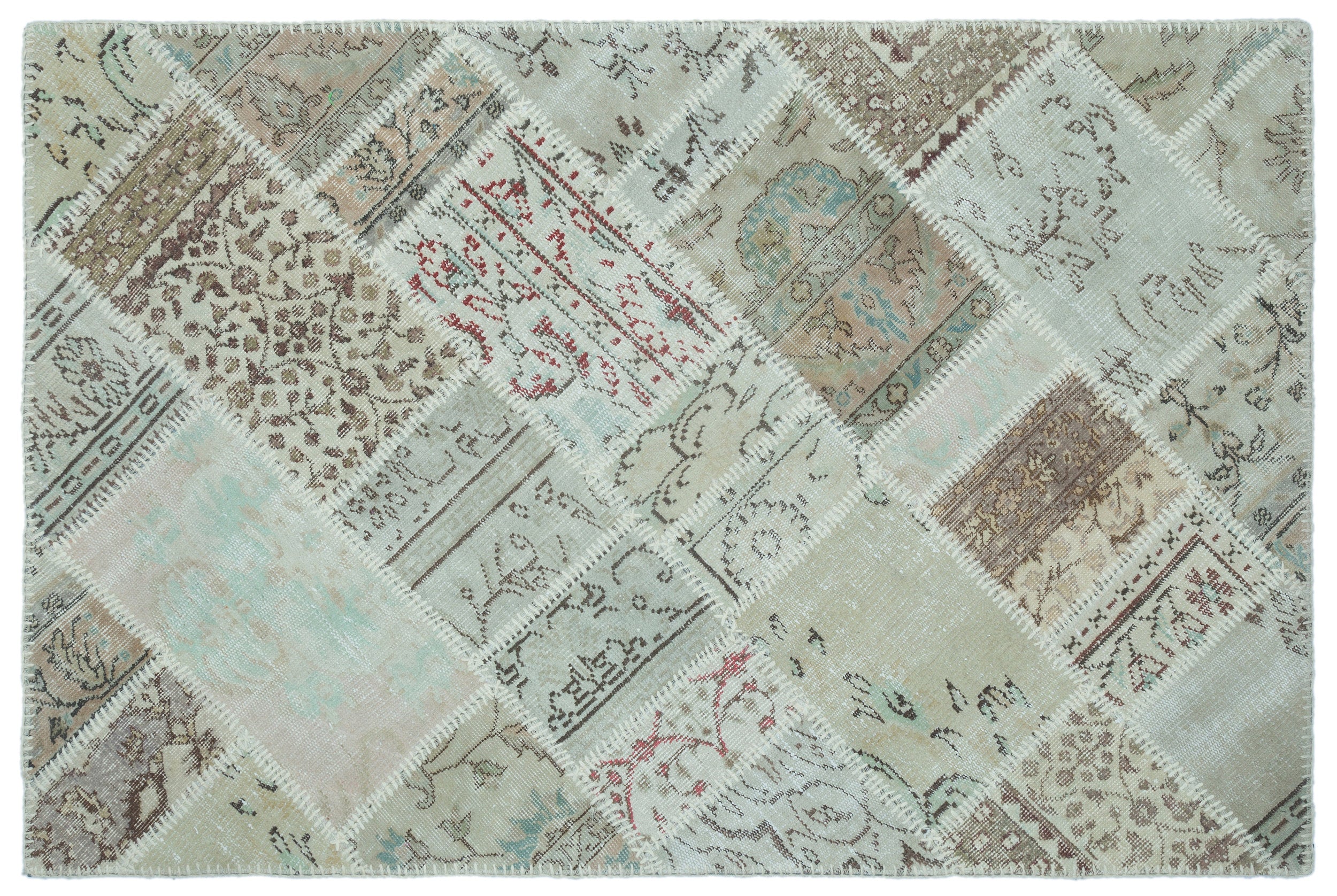 Beige Over Dyed Patchwork Unique Rug 3'11'' x 5'11'' ft 120 x 180 cm