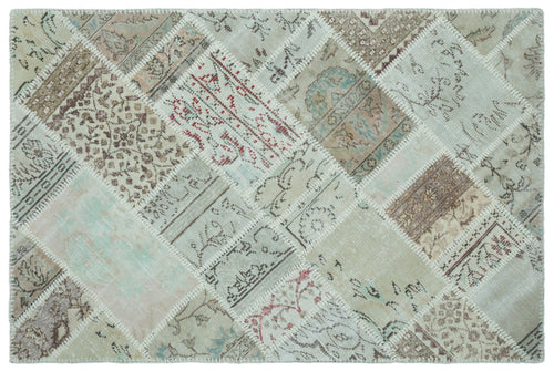 Beige Over Dyed Patchwork Unique Rug 3'11'' x 5'11'' ft 120 x 180 cm