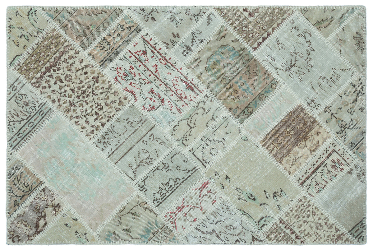 Beige Over Dyed Patchwork Unique Rug 3&#39;11&#39;&#39; x 5&#39;11&#39;&#39; ft 120 x 180 cm