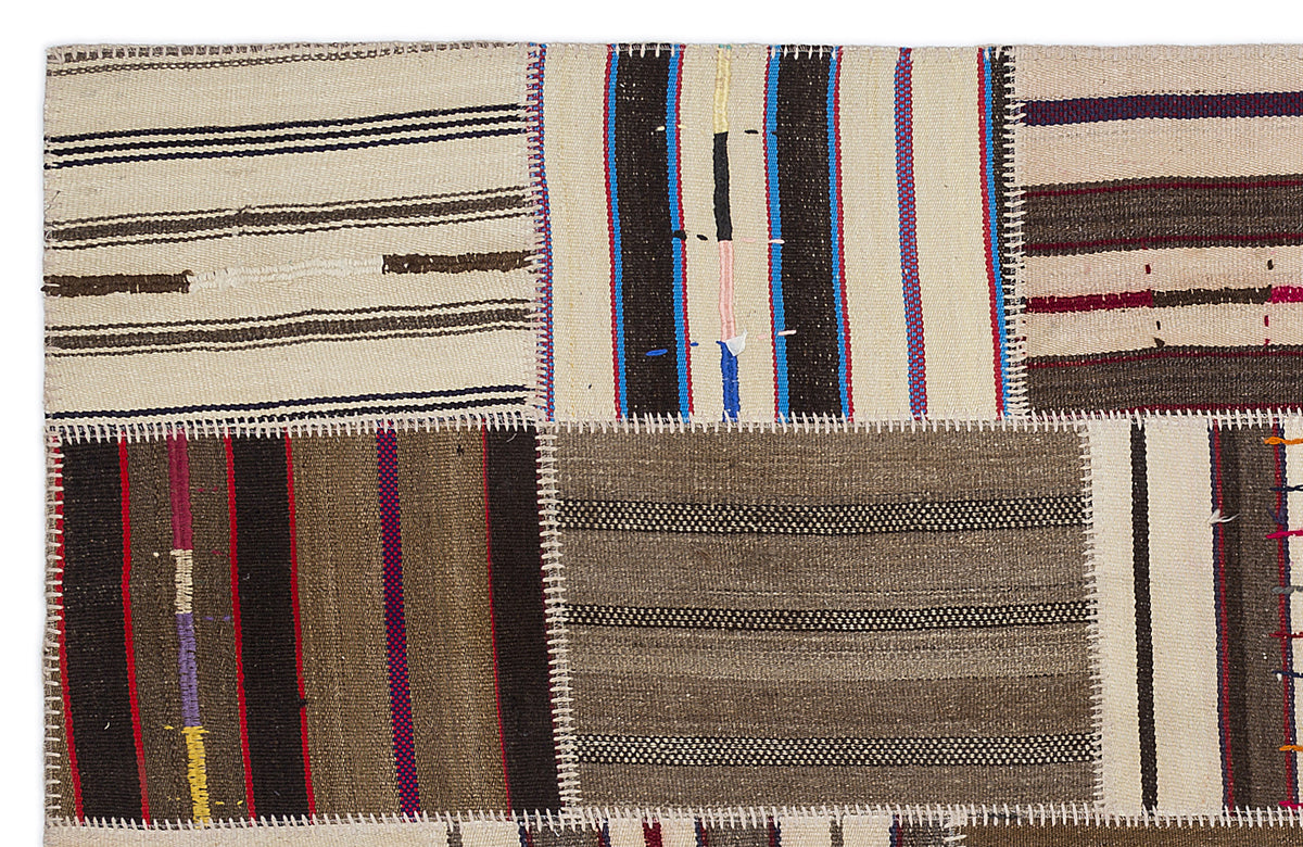 Striped Over Dyed Kilim Patchwork Unique Rug 5&#39;3&#39;&#39; x 7&#39;7&#39;&#39; ft 160 x 230 cm
