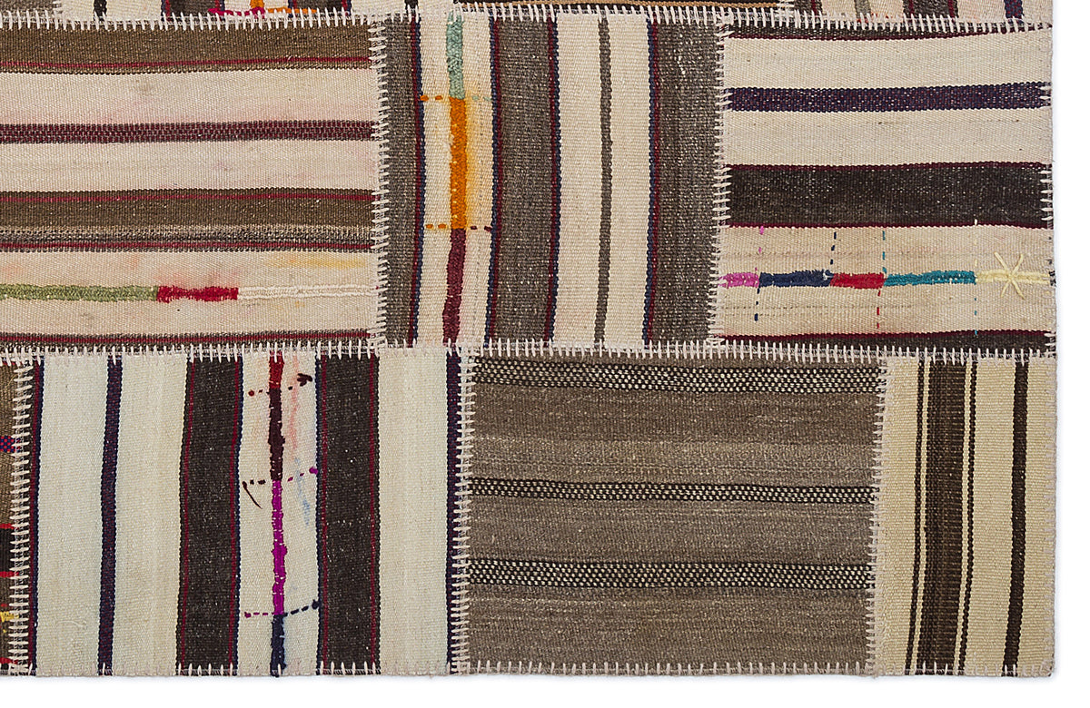 Striped Over Dyed Kilim Patchwork Unique Rug 5&#39;3&#39;&#39; x 7&#39;7&#39;&#39; ft 160 x 230 cm