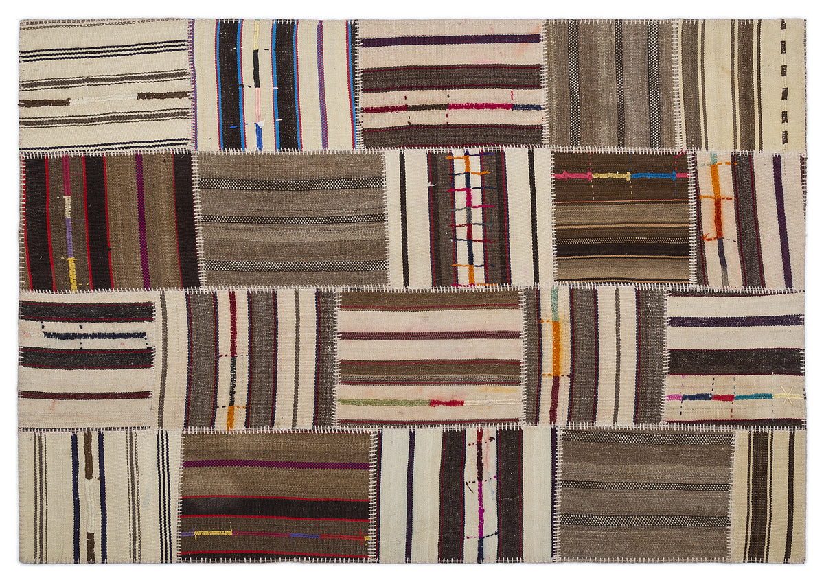 Striped Over Dyed Kilim Patchwork Unique Rug 5&#39;3&#39;&#39; x 7&#39;7&#39;&#39; ft 160 x 230 cm
