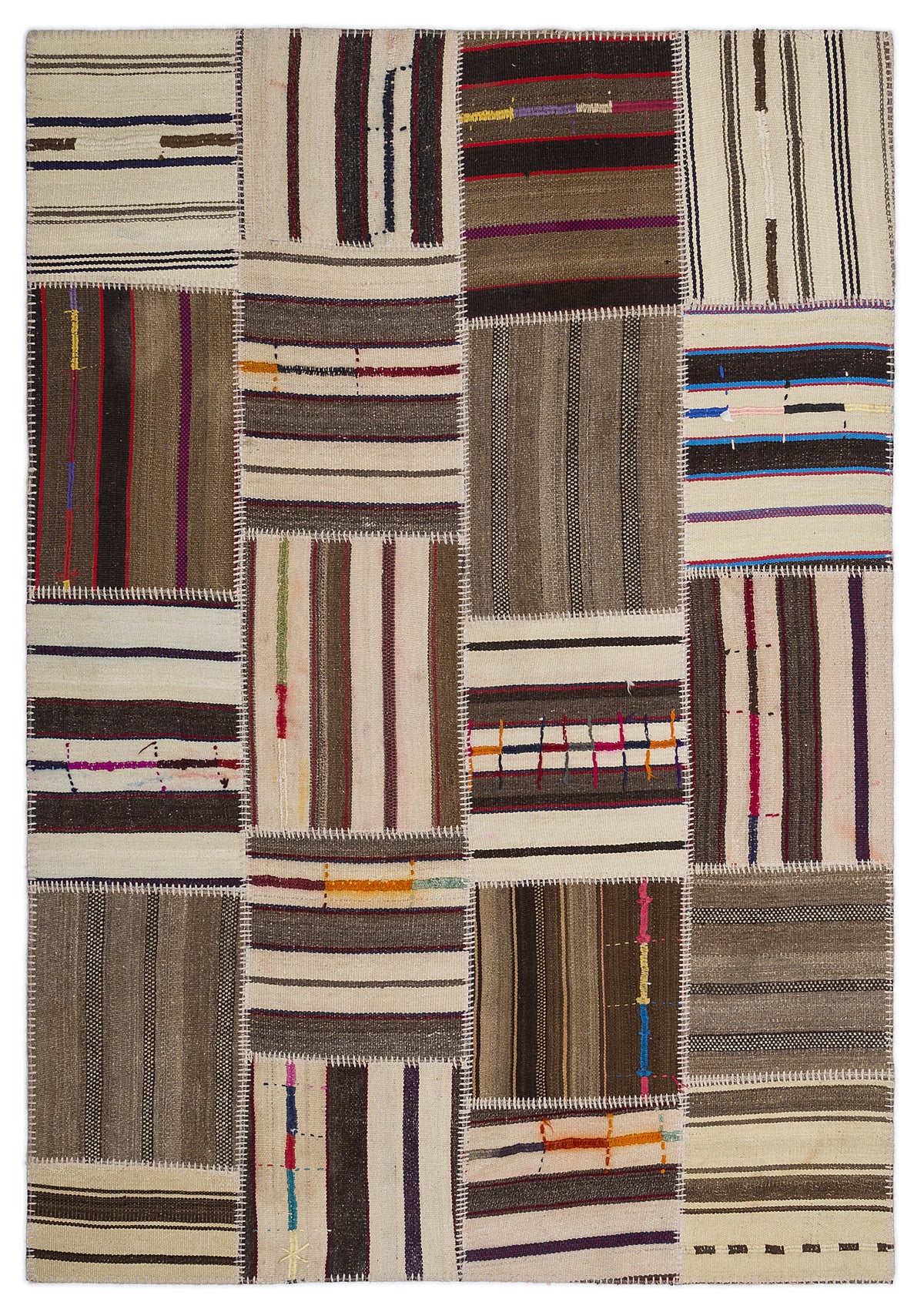 Striped Over Dyed Kilim Patchwork Unique Rug 5&#39;3&#39;&#39; x 7&#39;7&#39;&#39; ft 160 x 230 cm