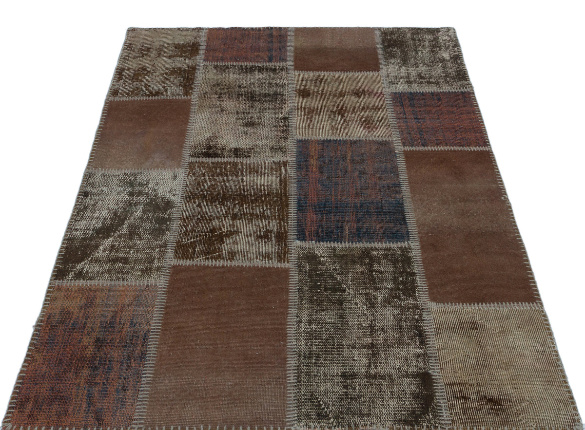 Brown Over Dyed Patchwork Unique Rug 3&#39;11&#39;&#39; x 5&#39;11&#39;&#39; ft 120 x 180 cm