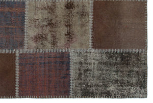 Brown Over Dyed Patchwork Unique Rug 3'11'' x 5'11'' ft 120 x 180 cm
