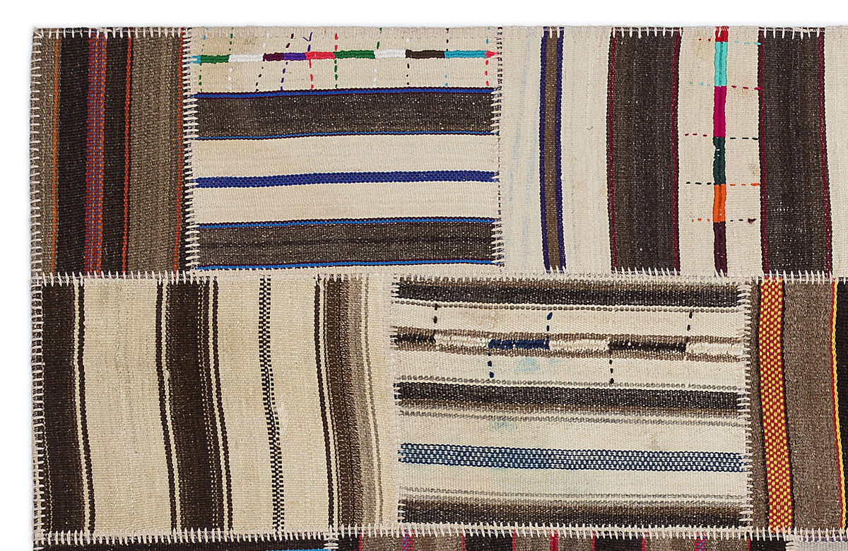 Striped Over Dyed Kilim Patchwork Unique Rug 5&#39;3&#39;&#39; x 7&#39;7&#39;&#39; ft 160 x 230 cm