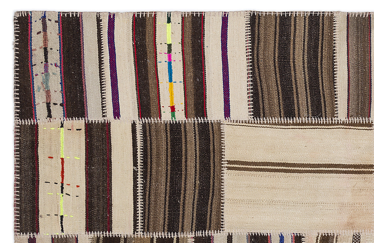 Striped Over Dyed Kilim Patchwork Unique Rug 5&#39;3&#39;&#39; x 7&#39;7&#39;&#39; ft 160 x 230 cm