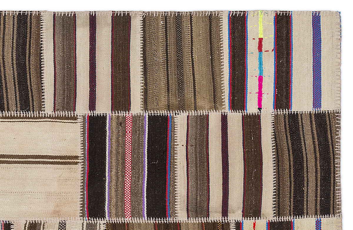 Striped Over Dyed Kilim Patchwork Unique Rug 5&#39;3&#39;&#39; x 7&#39;7&#39;&#39; ft 160 x 230 cm