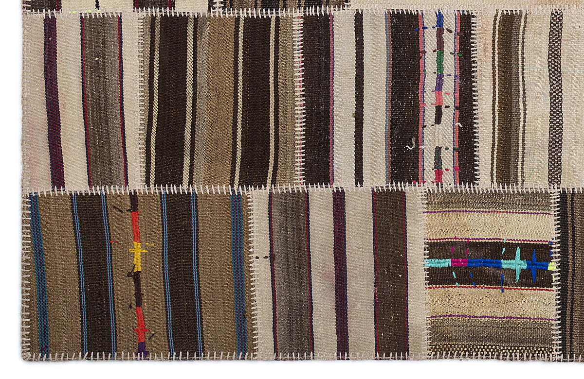 Striped Over Dyed Kilim Patchwork Unique Rug 5&#39;3&#39;&#39; x 7&#39;7&#39;&#39; ft 160 x 230 cm
