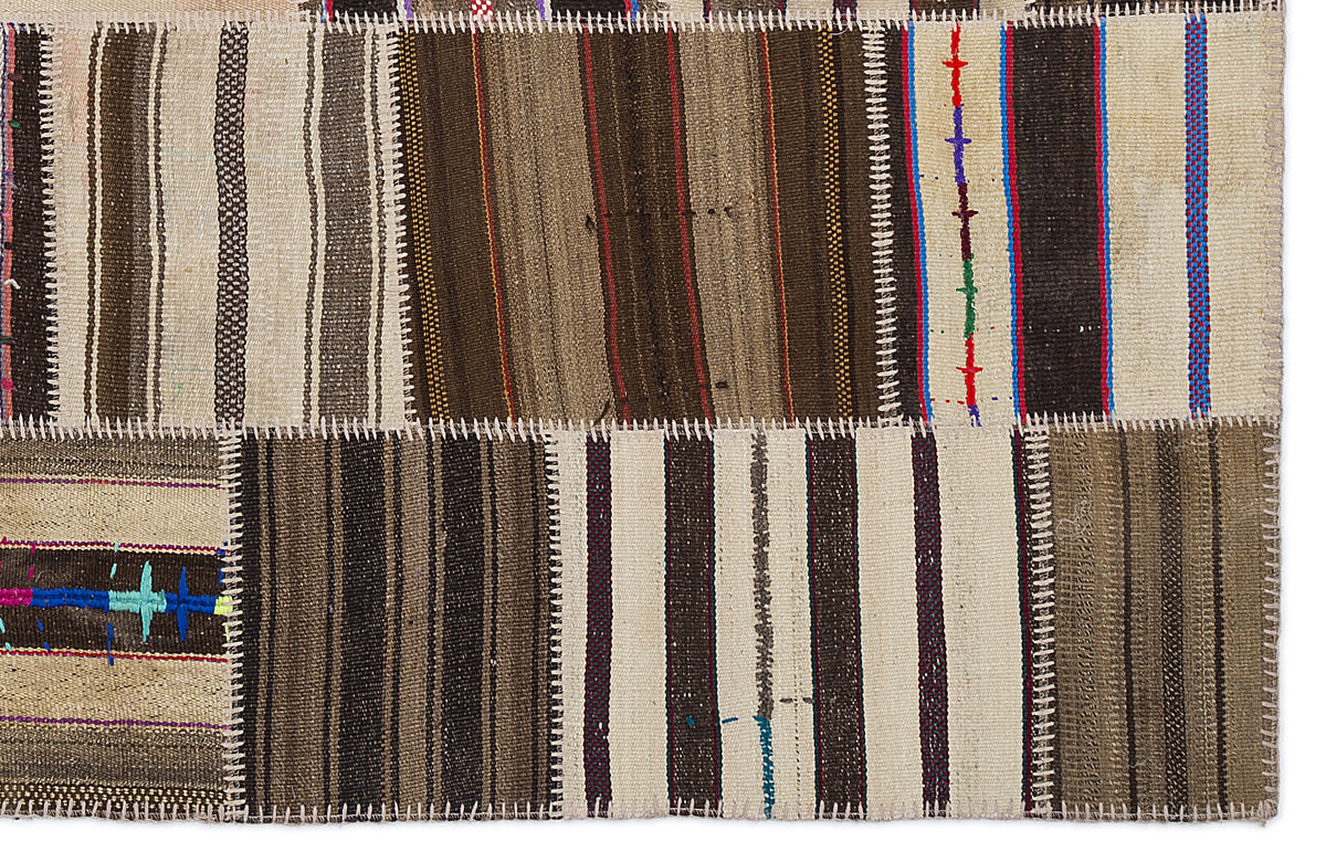 Striped Over Dyed Kilim Patchwork Unique Rug 5&#39;3&#39;&#39; x 7&#39;7&#39;&#39; ft 160 x 230 cm