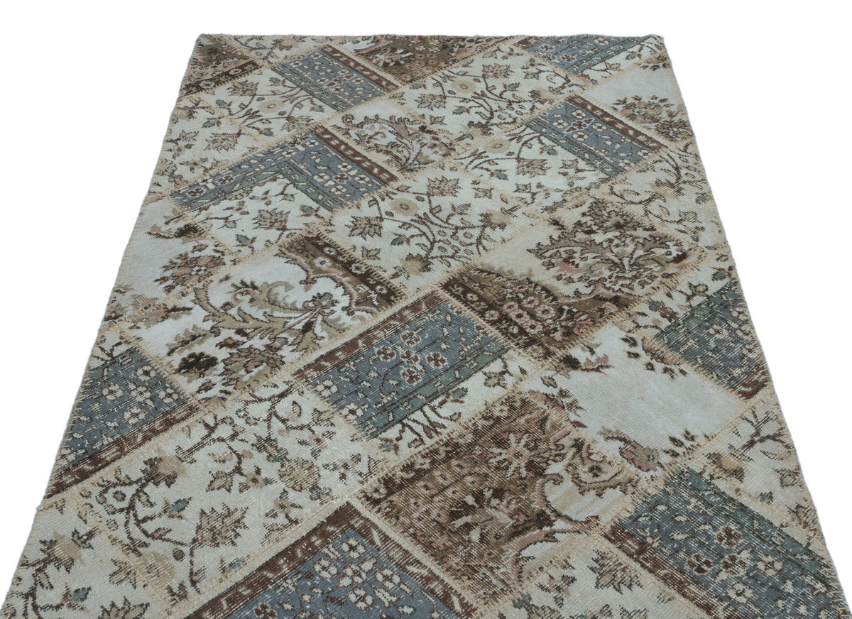 Beige Over Dyed Patchwork Unique Rug 3&#39;11&#39;&#39; x 5&#39;11&#39;&#39; ft 120 x 180 cm