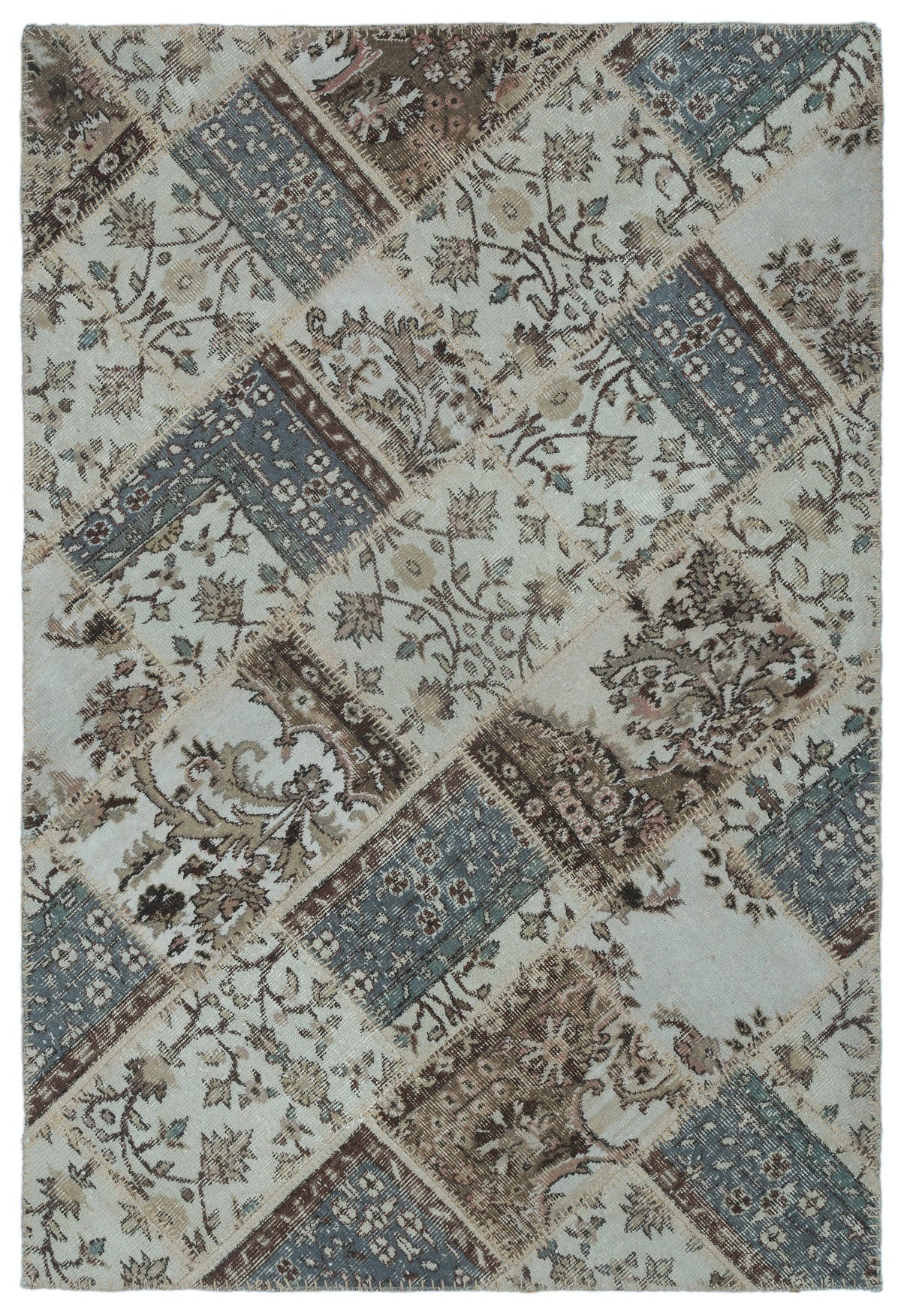 Beige Over Dyed Patchwork Unique Rug 3&#39;11&#39;&#39; x 5&#39;11&#39;&#39; ft 120 x 180 cm
