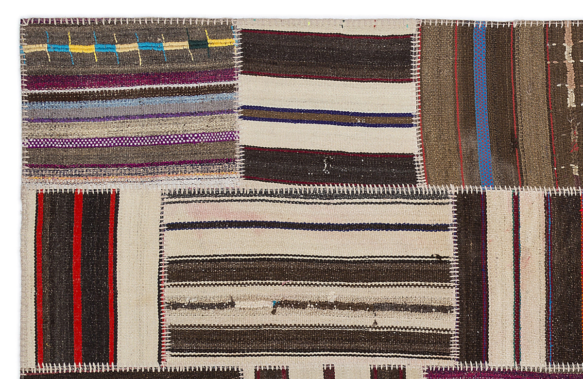 Striped Over Dyed Kilim Patchwork Unique Rug 5&#39;3&#39;&#39; x 7&#39;7&#39;&#39; ft 160 x 230 cm
