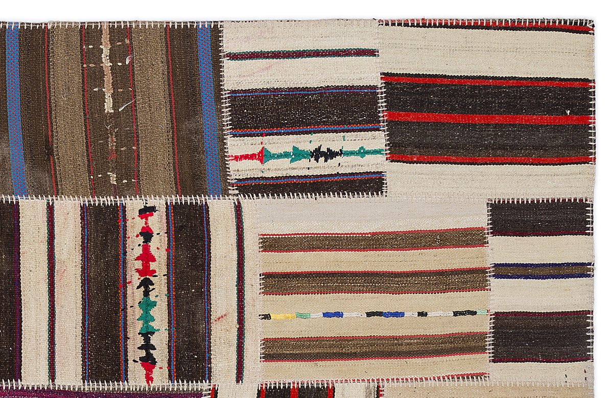 Striped Over Dyed Kilim Patchwork Unique Rug 5&#39;3&#39;&#39; x 7&#39;7&#39;&#39; ft 160 x 230 cm