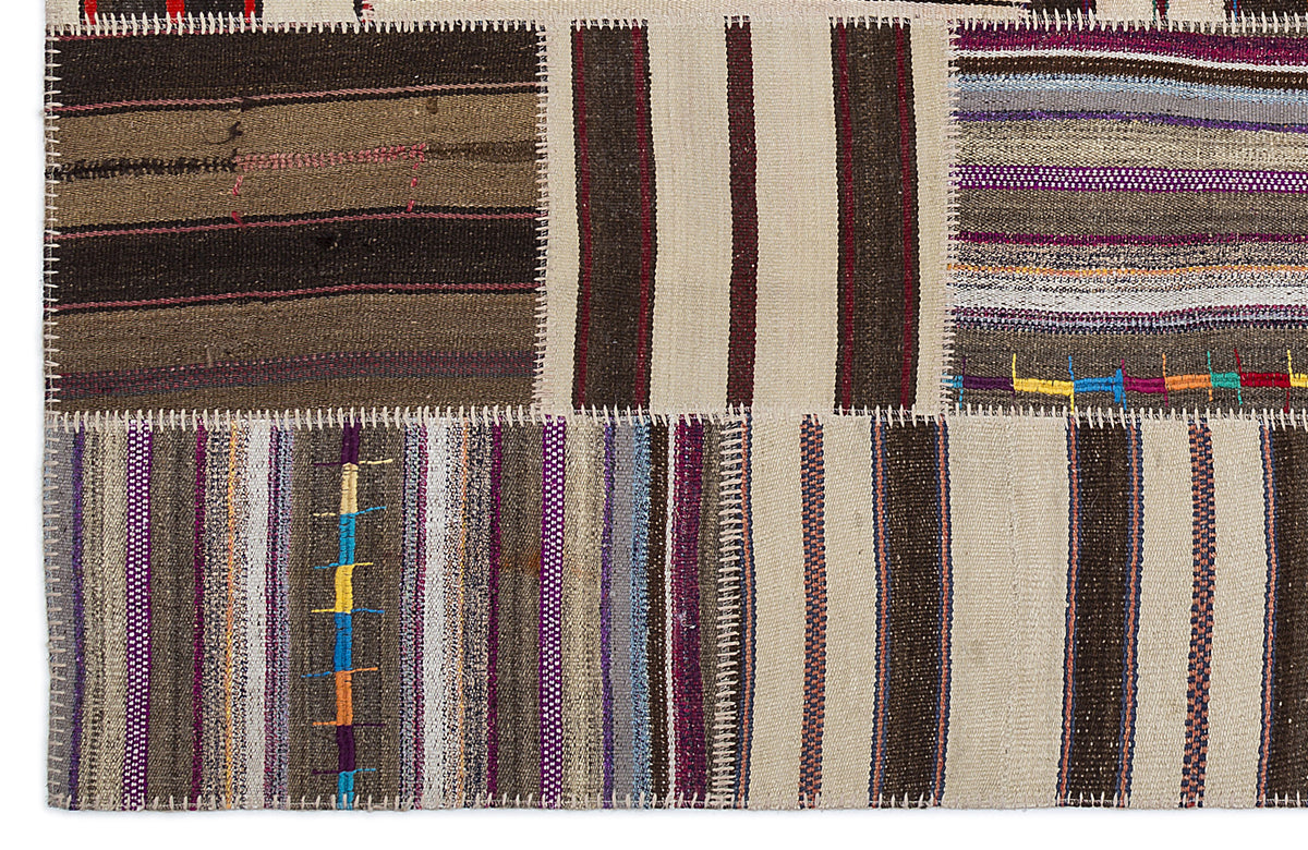Striped Over Dyed Kilim Patchwork Unique Rug 5&#39;3&#39;&#39; x 7&#39;7&#39;&#39; ft 160 x 230 cm