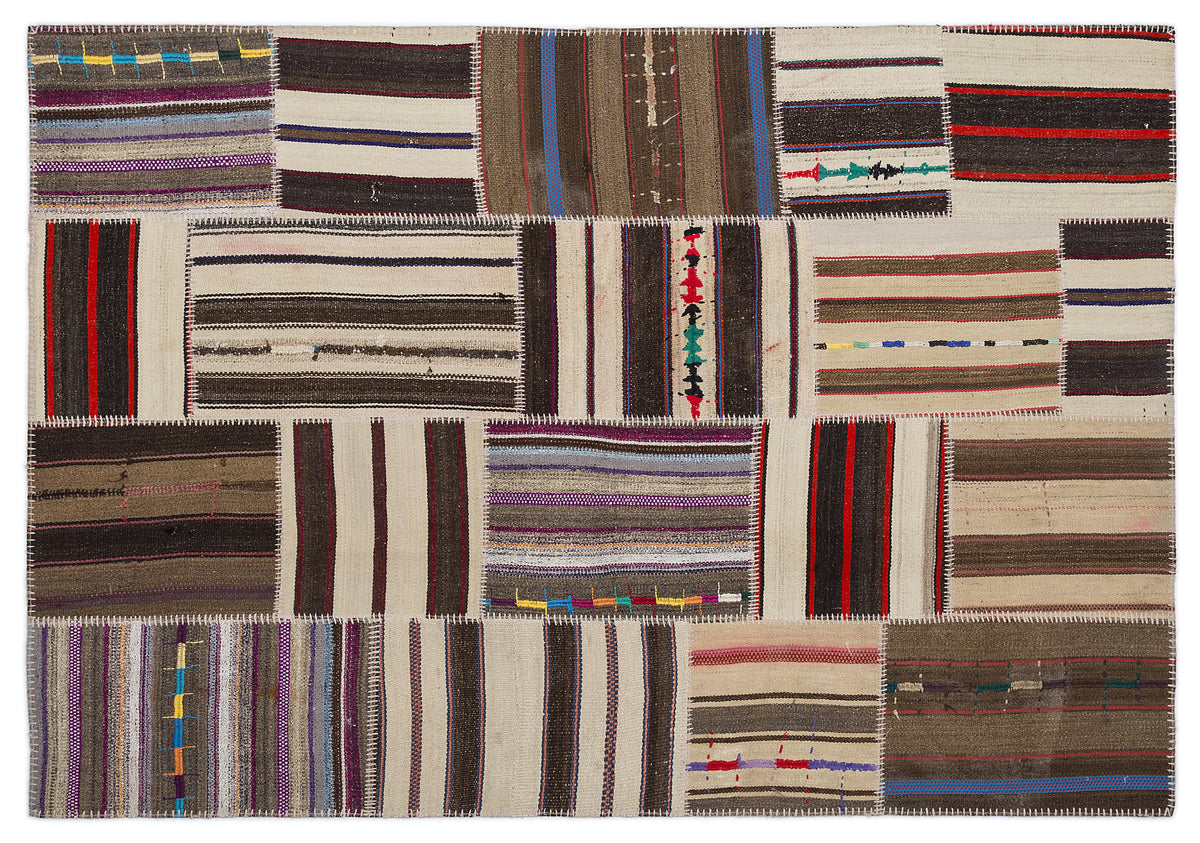 Striped Over Dyed Kilim Patchwork Unique Rug 5&#39;3&#39;&#39; x 7&#39;7&#39;&#39; ft 160 x 230 cm