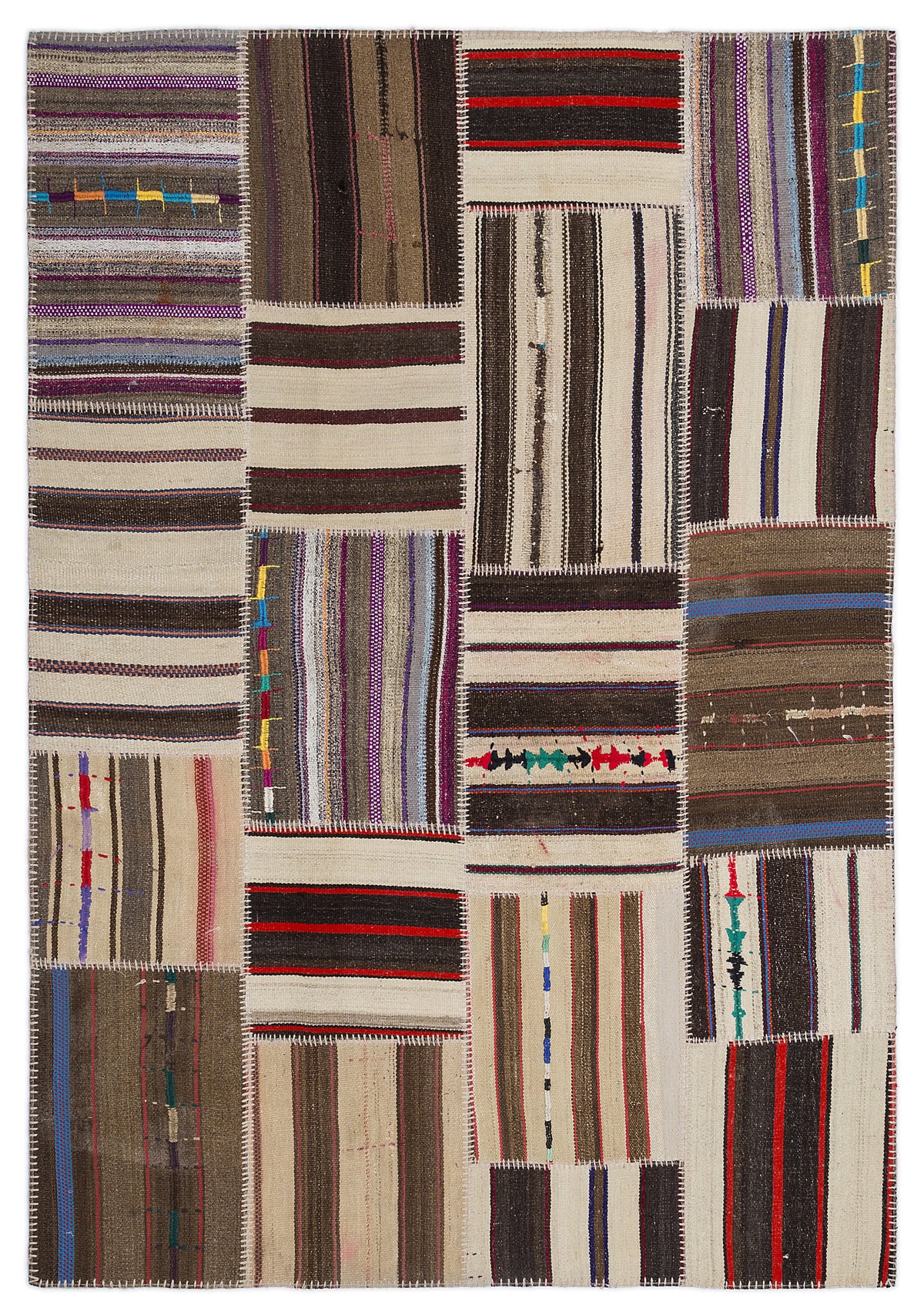 Striped Over Dyed Kilim Patchwork Unique Rug 5&#39;3&#39;&#39; x 7&#39;7&#39;&#39; ft 160 x 230 cm