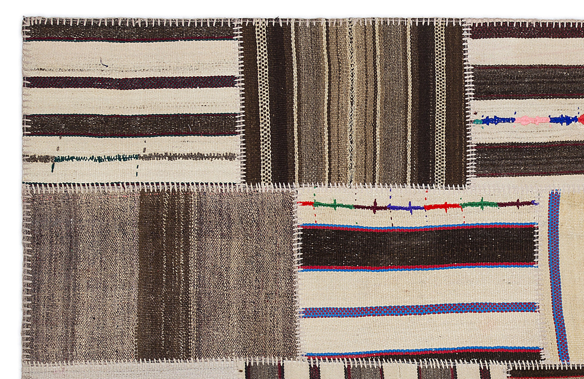 Striped Over Dyed Kilim Patchwork Unique Rug 5&#39;3&#39;&#39; x 7&#39;7&#39;&#39; ft 160 x 230 cm