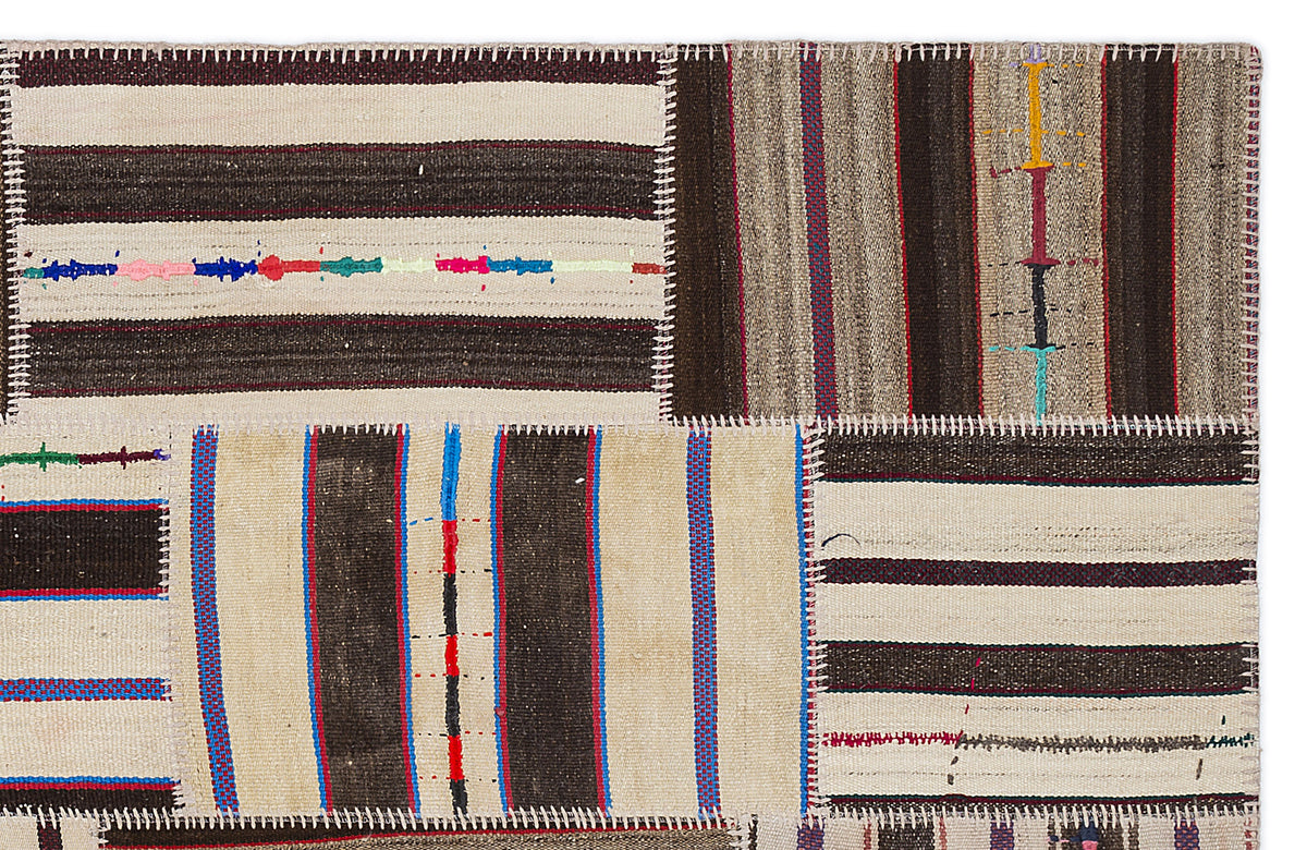 Striped Over Dyed Kilim Patchwork Unique Rug 5&#39;3&#39;&#39; x 7&#39;7&#39;&#39; ft 160 x 230 cm