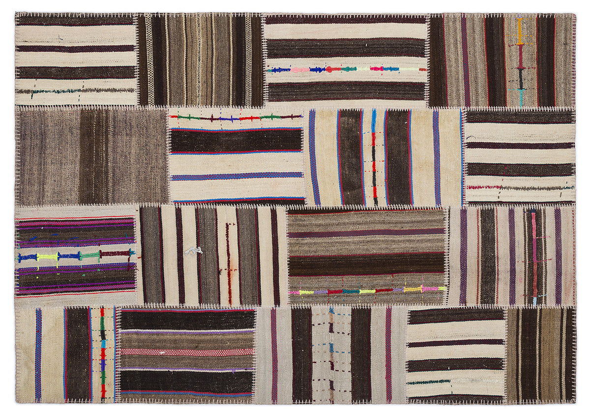 Striped Over Dyed Kilim Patchwork Unique Rug 5&#39;3&#39;&#39; x 7&#39;7&#39;&#39; ft 160 x 230 cm