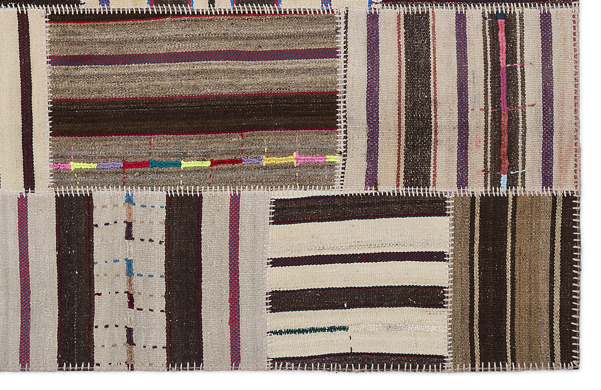 Striped Over Dyed Kilim Patchwork Unique Rug 5&#39;3&#39;&#39; x 7&#39;7&#39;&#39; ft 160 x 230 cm
