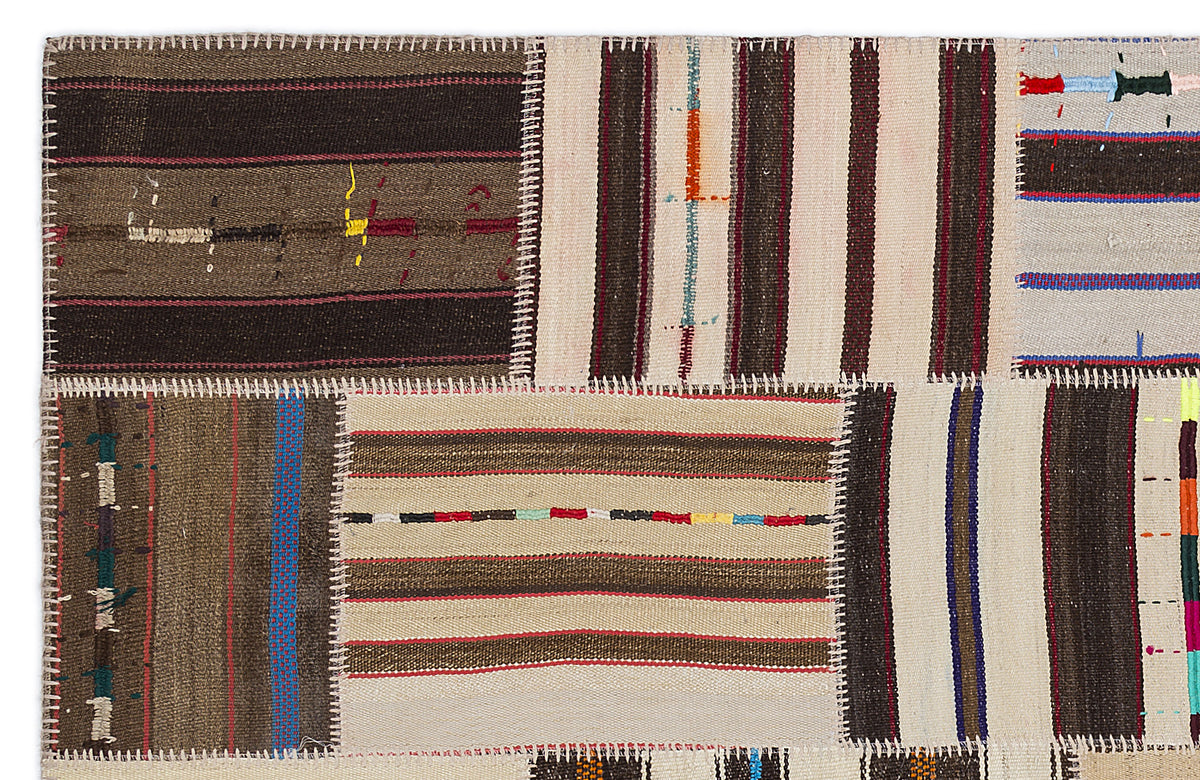 Striped Over Dyed Kilim Patchwork Unique Rug 5&#39;3&#39;&#39; x 7&#39;7&#39;&#39; ft 160 x 230 cm