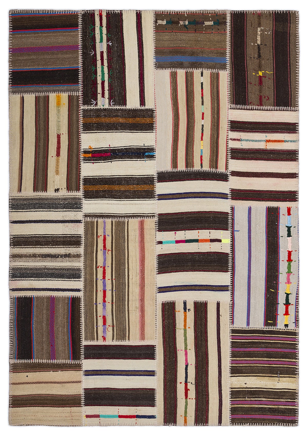 Striped Over Dyed Kilim Patchwork Unique Rug 5&#39;3&#39;&#39; x 7&#39;7&#39;&#39; ft 160 x 230 cm