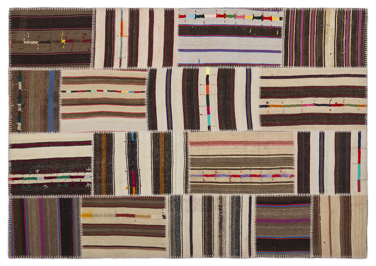 Striped Over Dyed Kilim Patchwork Unique Rug 5&#39;3&#39;&#39; x 7&#39;7&#39;&#39; ft 160 x 230 cm