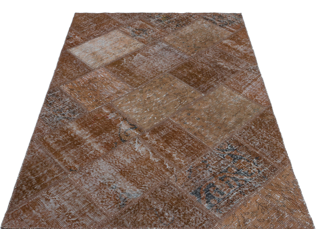 Brown Over Dyed Patchwork Unique Rug 3&#39;11&#39;&#39; x 5&#39;11&#39;&#39; ft 120 x 180 cm