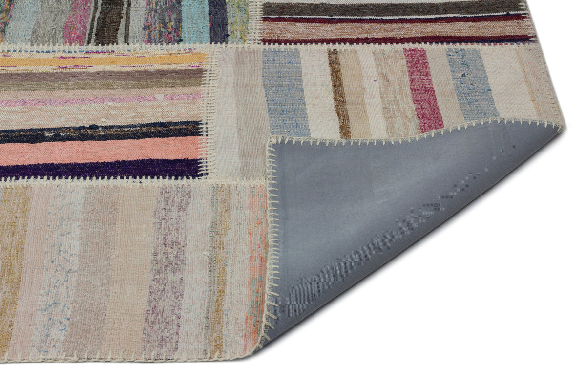 Striped Over Dyed Kilim Patchwork Unique Rug 6&#39;2&#39;&#39; x 9&#39;2&#39;&#39; ft 188 x 280 cm