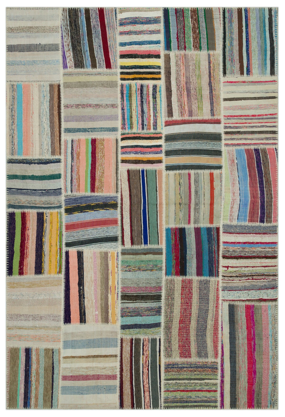 Striped Over Dyed Kilim Patchwork Unique Rug 6&#39;2&#39;&#39; x 9&#39;2&#39;&#39; ft 188 x 280 cm