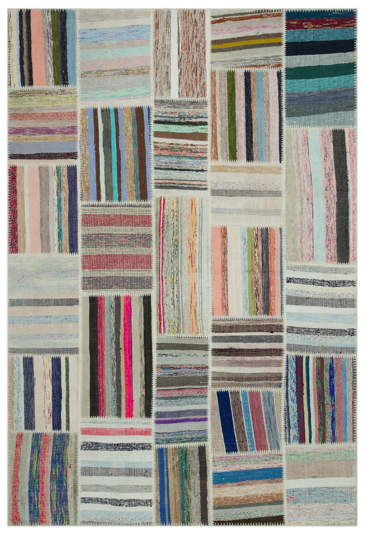 Striped Over Dyed Kilim Patchwork Unique Rug 6&#39;3&#39;&#39; x 9&#39;2&#39;&#39; ft 190 x 280 cm