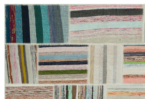 Striped Over Dyed Kilim Patchwork Unique Rug 6'3'' x 9'2'' ft 190 x 280 cm